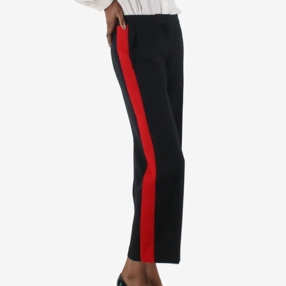 Aritzia Babaton Conan Straight Leg Ankle Trouser Pant Black Red Stripe - Sz 4 - Picture 1 of 13
